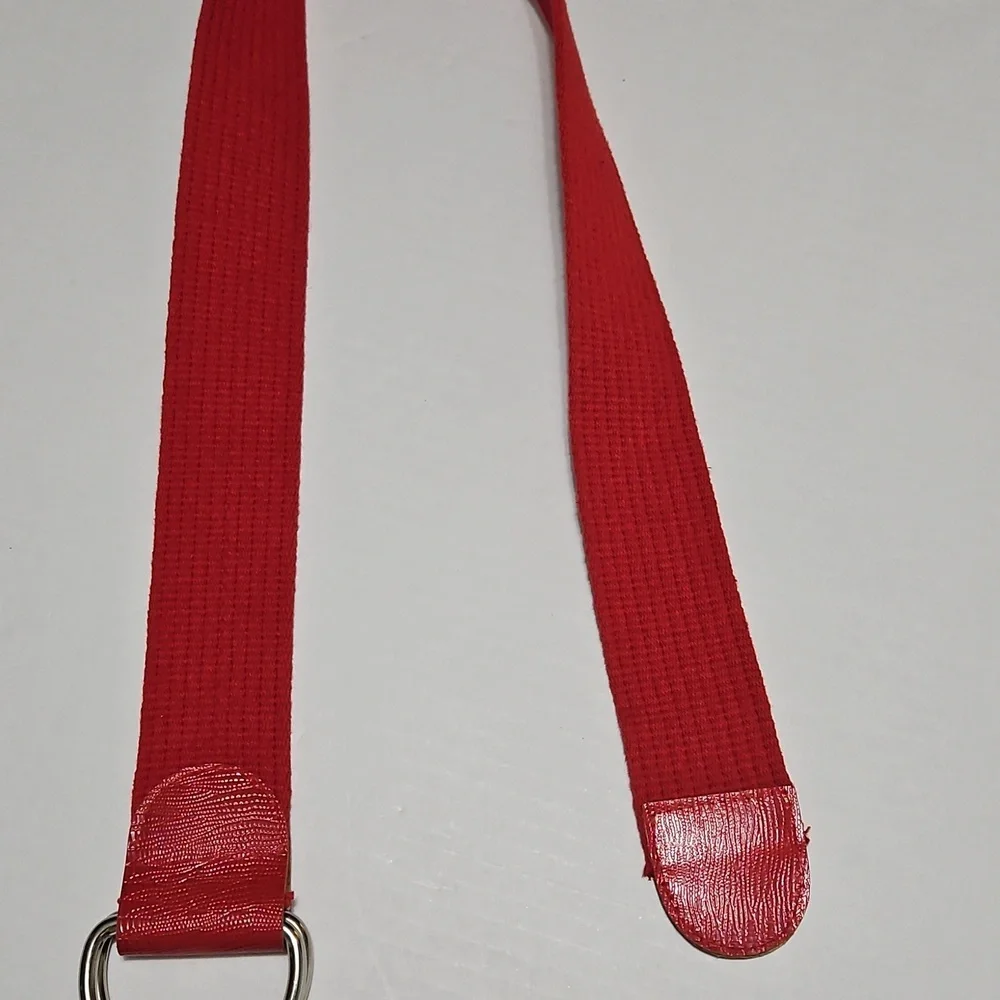 Elegant Wide Red Adjustable Belt with Silver Buckle Size M